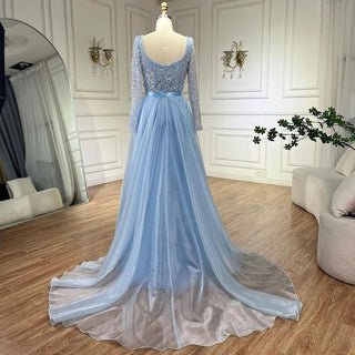 Ships in 1 to 3 Days – Arabic Blue Sweetheart Mermaid Evening Gown Beaded Overskirt - Luxury Dresses for Woman's Wedding Party 2024