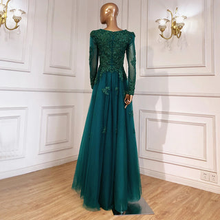 Muslim Green A-Line Evening Dresses Gowns 2024 Beaded Lace Luxury For Women Party