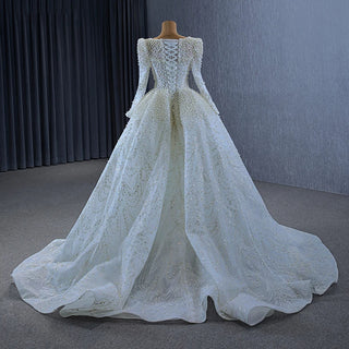 Luxury Pearls Long Sleeve Mermaid Wedding Dress with Train