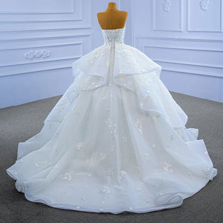 Fairy Sweetheart Ivory Appliqued Flower Ball Gown Wedding Dress