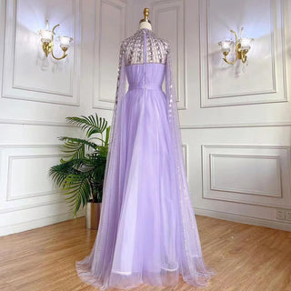 Purple Arabic A-Line Beaded Sexy Luxury Cape Sleeves High Neck Evening Dress - Women's Party Gown 2024