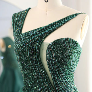 Luxury Emerald Green Evening Dress with Overskirt - Elegant One-Shoulder Women's Wedding Party Prom Formal Gown