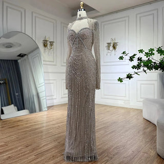 Ships in 1 to 3 Days - 2024 Luxury Dubai Nude Sweetheart Mermaid Beaded Evening Gown with Back Split for Women's Party