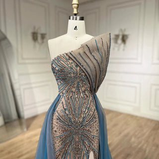 Blue High Split With Overskirt Mermaid Luxury Beaded Dubai Evening Dress: 2024 for Women's Wedding Party