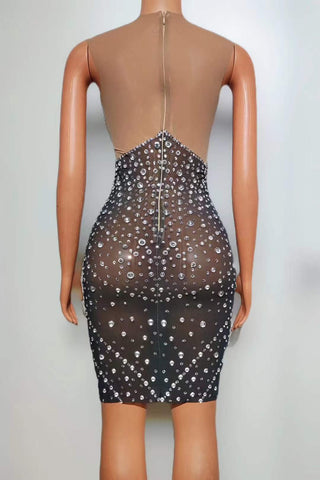 Chic Illusion Mesh Beaded Bodycon Dress