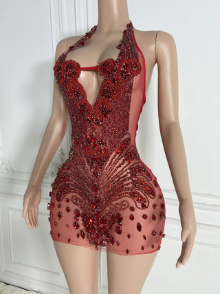 Exquisite Beaded Halter Mini Dress with Intricate Detailing