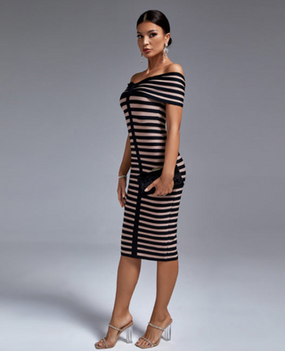 Ships in 1 to 3 Days - Off-Shoulder Striped Knit Midi Dress