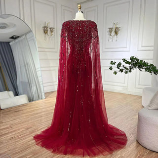 Ships in 1 to 3 Days – Dubai's Luxe Elegance: Sage Green Evening Dresses with Cape, Fuchsia Crystal, and Gold Accents for Women's Weddings and Formal Parties (2024)