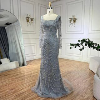 Luxury Dubai Green Mermaid Evening Dress - Elegant Crystal Beaded Arabic Gown for Women's Wedding Party (2024)