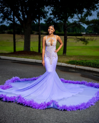 Royal Beaded Lilac Mermaid Gown with Dramatic Train