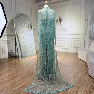 Luxurious Dubai Arabian Nude Mermaid Evening Dress with Long Cape - Elegant Gown for Women's Wedding Party 2024