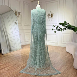 Luxurious Dubai Arabian Nude Mermaid Evening Dress with Long Cape - Elegant Gown for Women's Wedding Party 2024