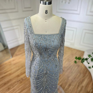 Luxury Dubai Green Mermaid Evening Dress - Elegant Crystal Beaded Arabic Gown for Women's Wedding Party (2024)