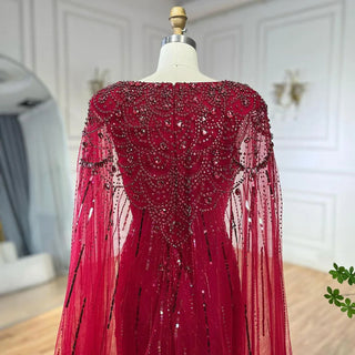 Ships in 1 to 3 Days – Dubai's Luxe Elegance: Sage Green Evening Dresses with Cape, Fuchsia Crystal, and Gold Accents for Women's Weddings and Formal Parties (2024)