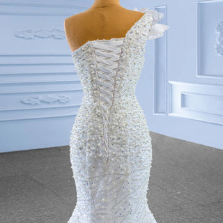 Luxury Pearls Sequins One Shoulder Mermaid Wedding Gown