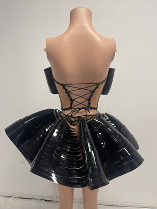 Futuristic Metallic Structured Corset and Skirt Set