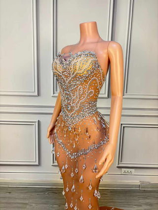 Luxury Crystal-Embellished Sheer Evening Gown