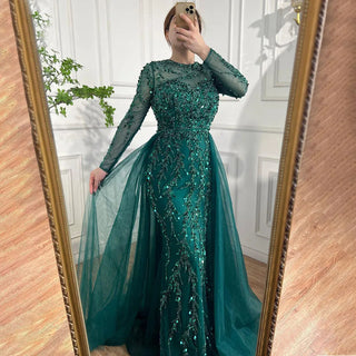 Green Elegant Muslim Mermaid Evening Dress 2024: Lace Beaded Luxury for Women's Wedding Party