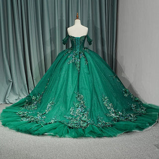 Luxury Dark Green Shiny Evening Formal Gowns Dresses With Long Tail