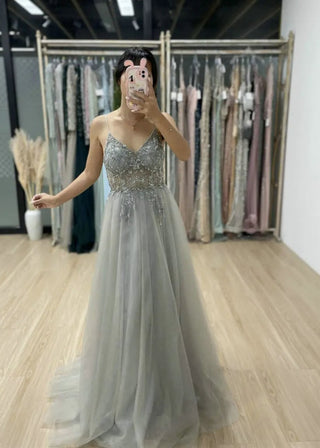 Ships in 1 to 3 Days - Stunning Beaded Slip A-Line Evening Dress - Exclusive High Slit Birthday Gown for Girls’ Special Events and Women’s Parties