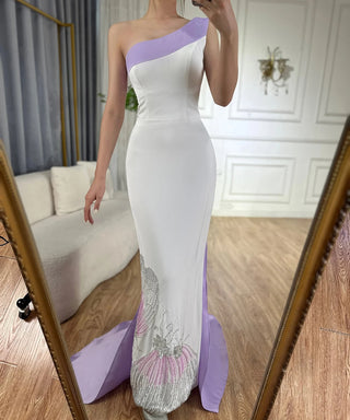 Ships in 1 to 3 Days - A Luxurious Selection: White Lilac Butterfly One-Shoulder Midi Dubai Evening Dresses for Women's Wedding and Arab Formal Parties