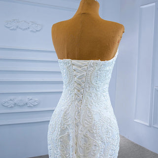 Luxury White Sexy Mermaid Bodycon Sleeveless Lace-Up Wedding Dress