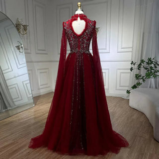 Ships in 1 to 3 Days - 2024 Arabic Nude A-Line Elegant Evening Dress with Cape Sleeves - Beaded Luxury Gown for Women's Wedding Party