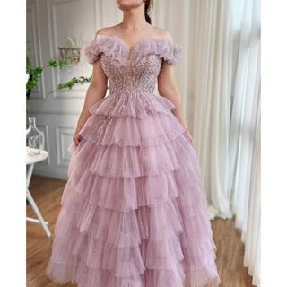 Ships in 1 to 3 Days - Lilac A-Line Evening Gown 2024 with Beaded Tiered Design - Perfect for Women's Wedding Parties