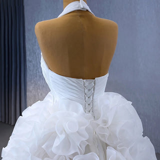 Elegant Halter Ruffle Wedding Bridal Dress for Women