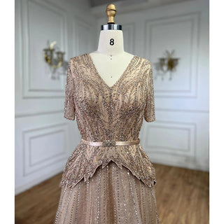 Silver Nude Elegant Short Sleeves A-Line Evening Dress 2024 - Mother of the Bride Luxury Beaded Party Dress