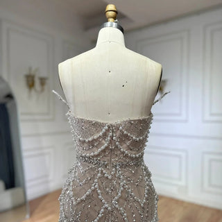 Ships in 2 to 5 Days - 2025 Nude Saudi Pearls Beaded Strapless Mermaid Evening Gown – Customized Elegance