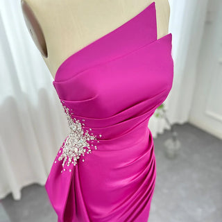 Elegant Fuchsia Mermaid Evening Dresses with Overskirt and Side Slit 2024