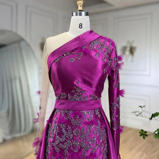 Arabic Purple Mermaid Satin Lace Beaded Luxury Dubai Evening Dress - Elegant Gown for Women's Party 2024