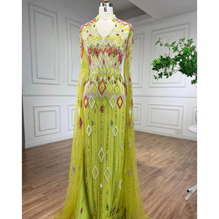 Dubai Designer Green Mermaid Arabic Evening Dress with Cape - Luxury Formal Gown for Women's Wedding Party