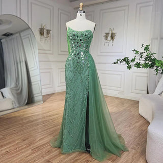 Green Mermaid Evening Gown 2024: Spaghetti Straps, High Split, Beaded Sequined for Women's Party