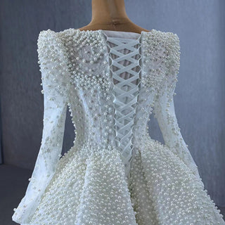 Luxury Pearls Long Sleeve Mermaid Wedding Dress with Train