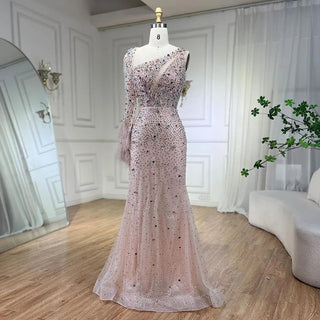 Pink Elegant Mermaid Evening Dress with Skirt - Crystal Beaded Feathers Luxury Gown for Ladies Wedding Party 2024