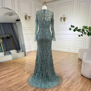 Ships in 1 to 3 Days - Arabic Turquoise Mermaid Gown with Tulle Overskirt and Beaded | Evening Gowns for Women - Wedding Party