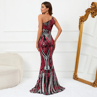 Elegant Slash Neck Sequin Evening Dress - Long Party Maxi Dress for Women