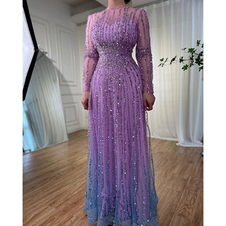 Ships in 1 to 3 Days - Muslim A-Line Beaded Luxury Arabic Evening Dress Gown 2024: for Women Wedding Party