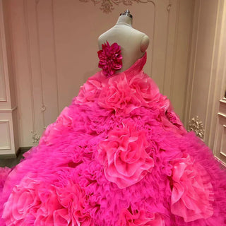 Elegant Fuchsia Sweetheart Puffy Quinceañera Dress for 21st Birthday Party