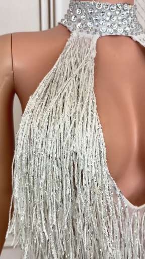 Glamorous Halter-Neck Fringe Gown with Sparkling Details