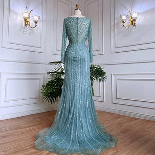 Silver Blue Mermaid Split Evening Dress - Elegant Luxury Gown for 2024 Women's Party