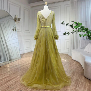 Ships in 1 to 3 Days - Arabic Yellow A-Line Elegant Beaded Evening Gown for Women's Wedding Party 2024