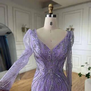 Elegant Beaded Lilac Mermaid Evening Gown –2025 Customized Modest Custom Design