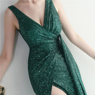 V-Neck Sequin Prom Dresses for Women Floor-Length Mermaid Ball Gowns