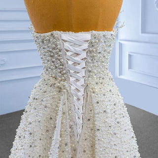 Heavily Beaded Pearls Mermaid Wedding Gown with Train