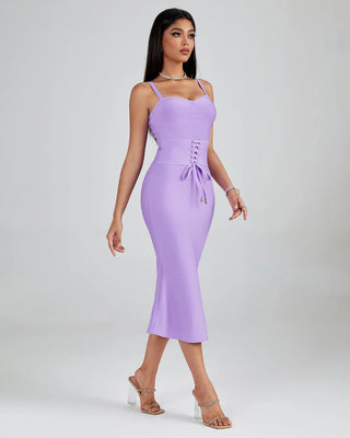 Fashion Light Purple Little Trumpet Bandage Dress - Spaghetti Strap High Waist Bodycon Elegant Casual Dress