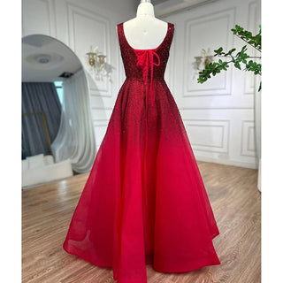 Champagne A-Line Crystal Beaded Lace-Up Luxury Dubai Evening Dress - Gowns for Women's Wedding Party