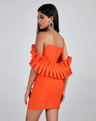 Elegant Ladies Cocktail Dress - Off-Shoulder Strapless Pleated Design Sleeves Bodycon Short Bandage Cocktail Dress